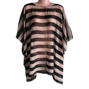 Victor Costa Occasion Coverup Women's Medium Black Striped Blouse Swim Sheer NEW